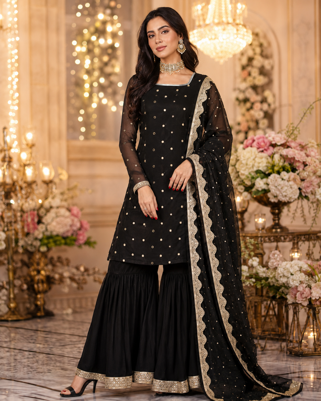 Siyah Sitara Black & Gold Festive Gharara Ensemble