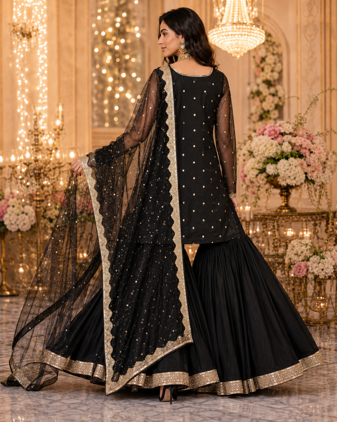 Siyah Sitara Black & Gold Festive Gharara Ensemble