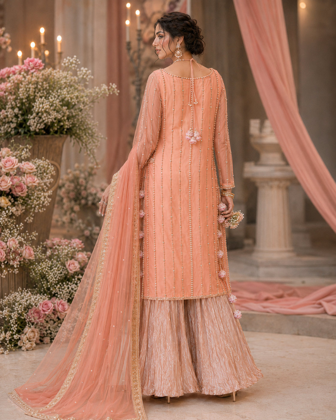 Nazneen Peach Pearl & Sitara Gharara Ensemble