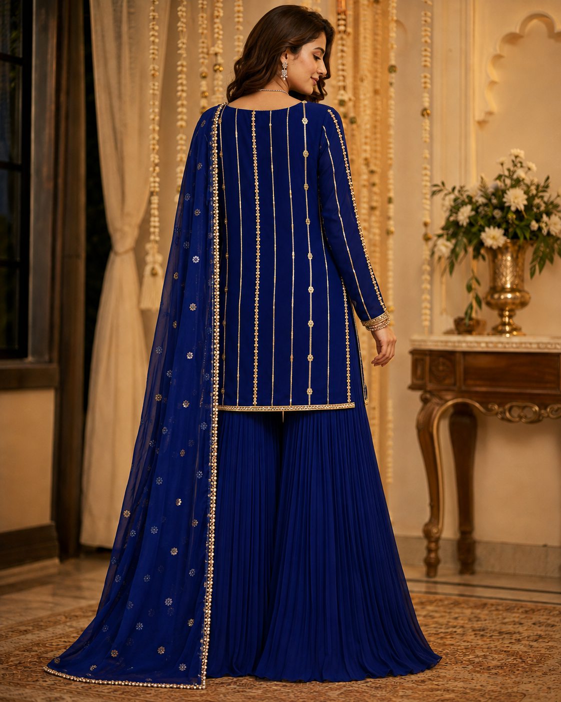 Meherbaan Royal Blue Pearl & Sitara Sharara
