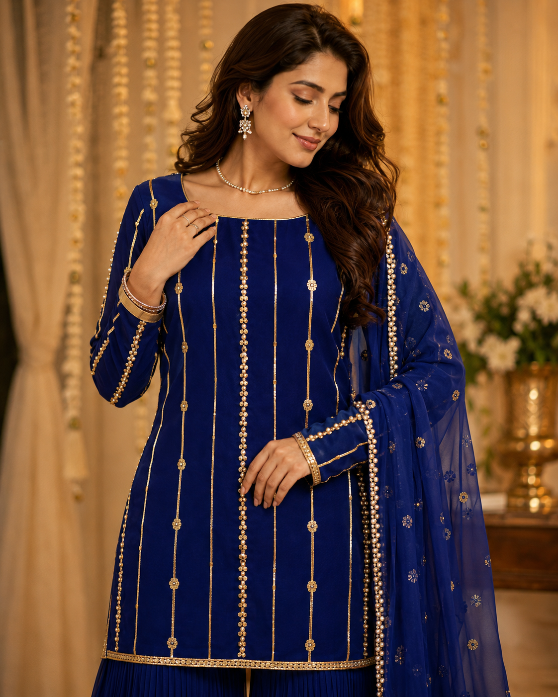 Meherbaan Royal Blue Pearl & Sitara Sharara