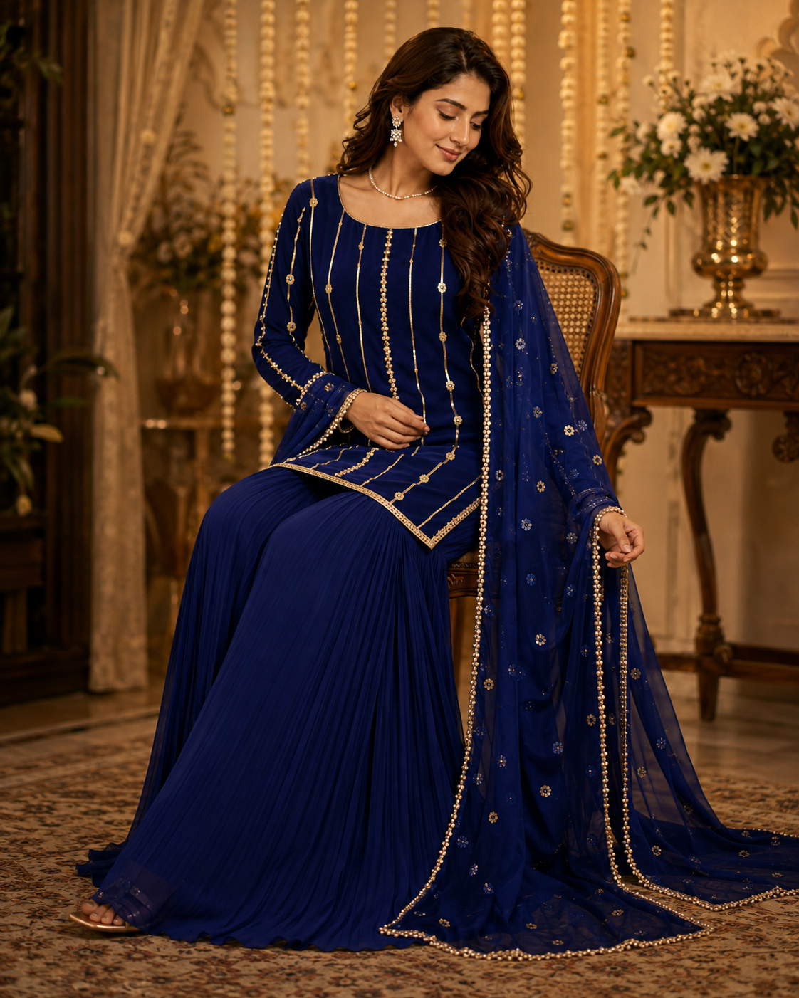 Meherbaan Royal Blue Pearl & Sitara Sharara