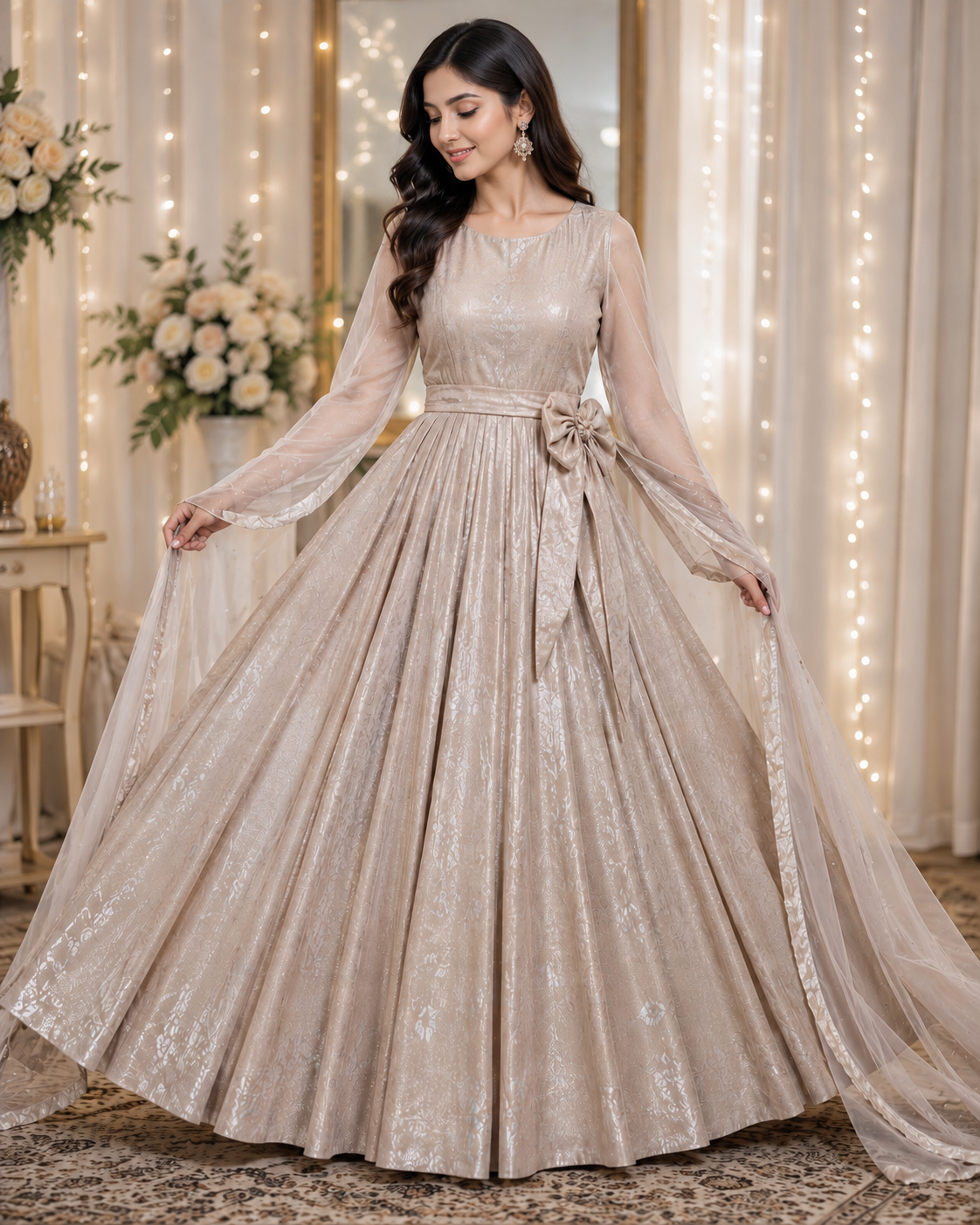 Zareen Champagne Moonlight Flared Maxi