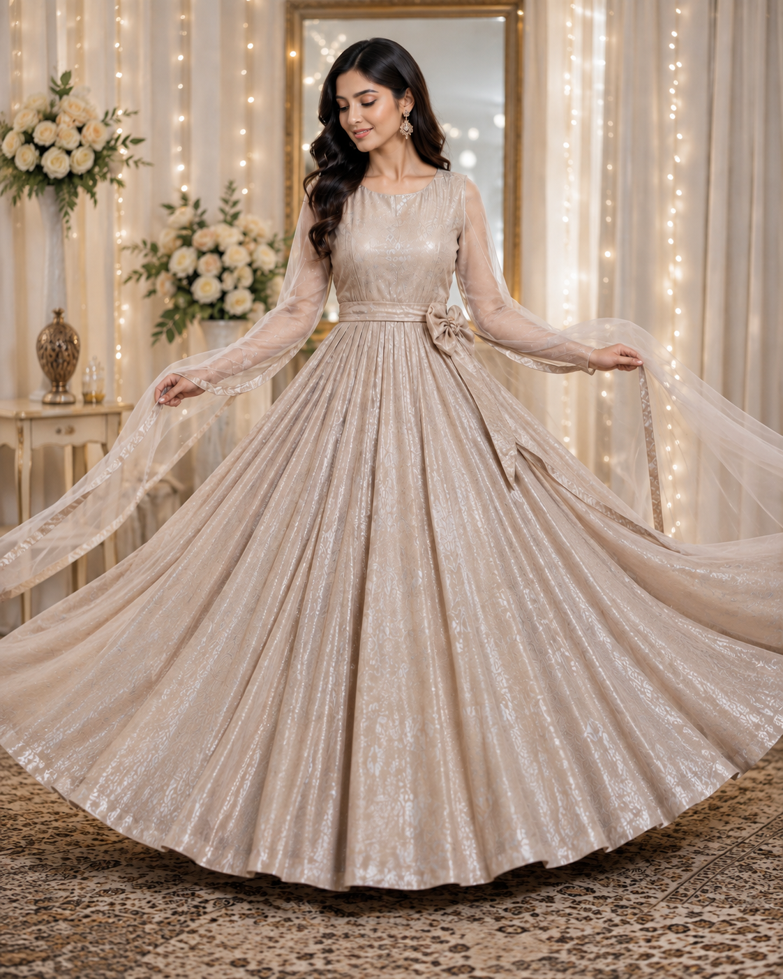 Zareen Champagne Moonlight Flared Maxi