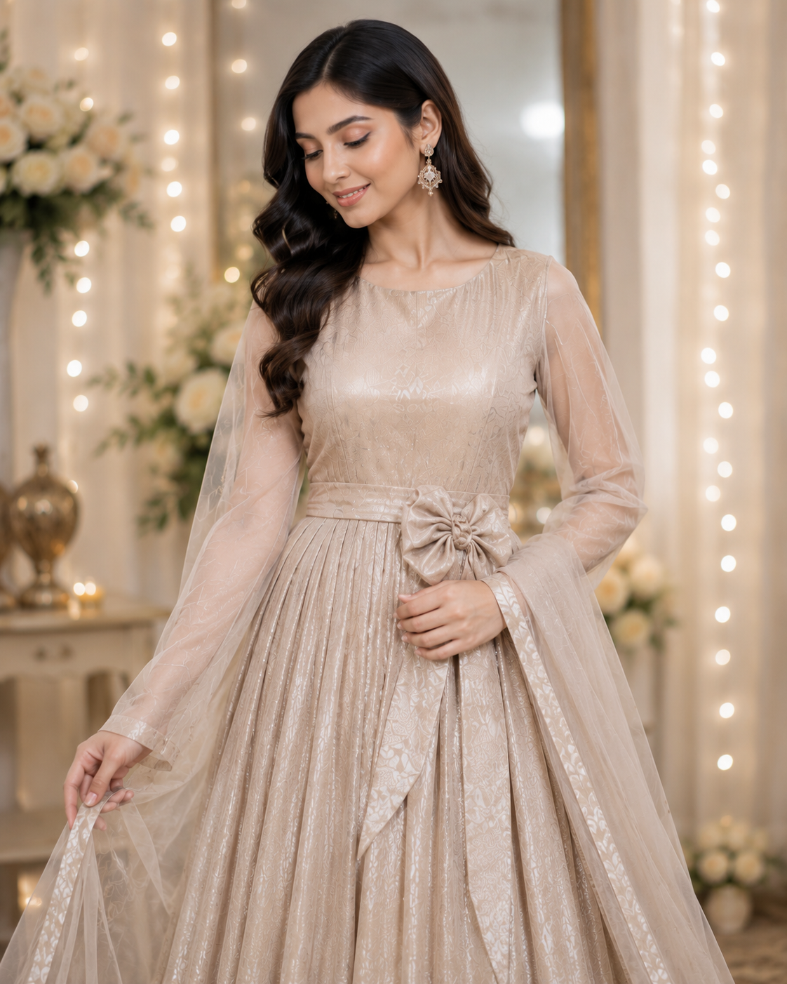 Zareen Champagne Moonlight Flared Maxi