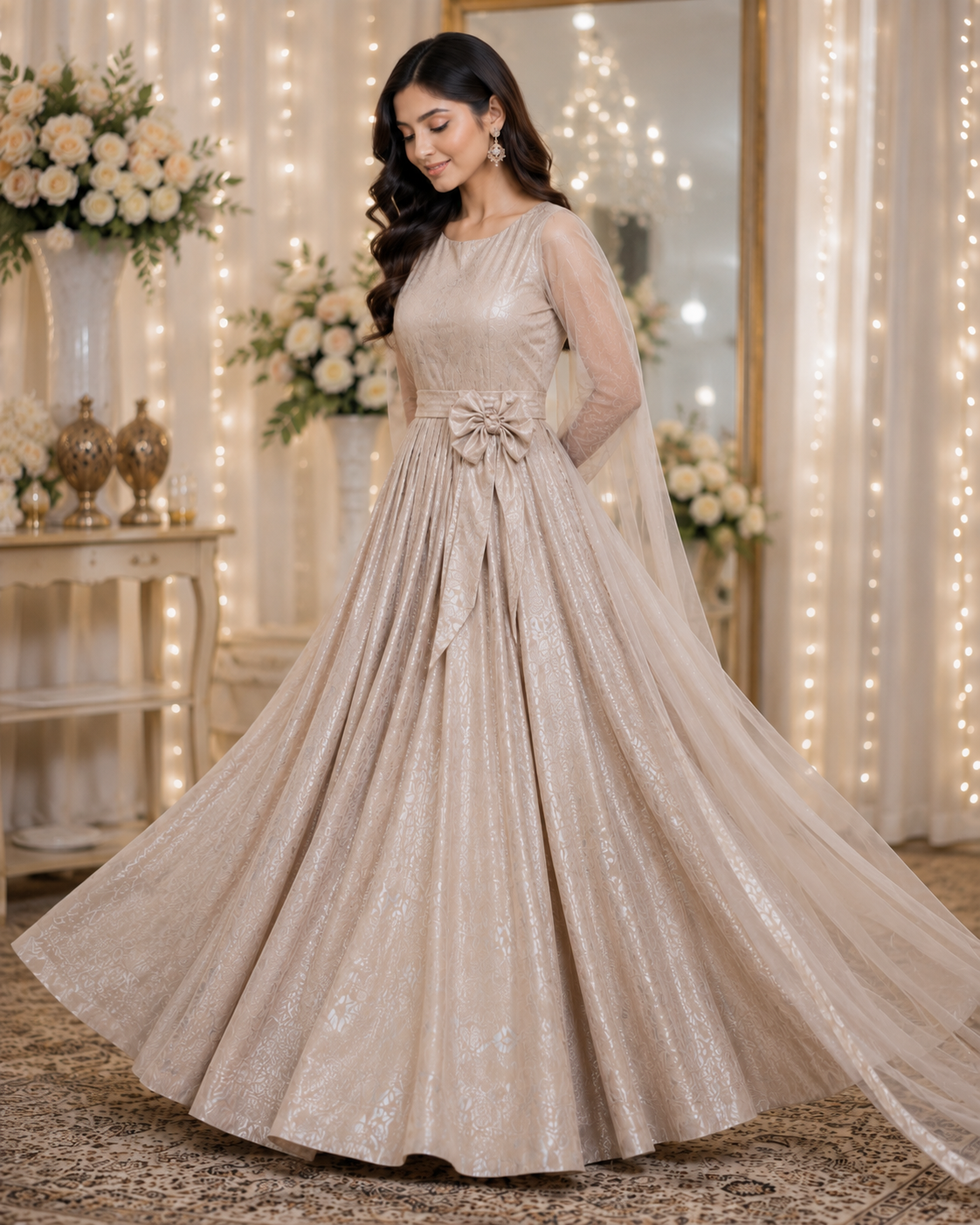 Zareen Champagne Moonlight Flared Maxi