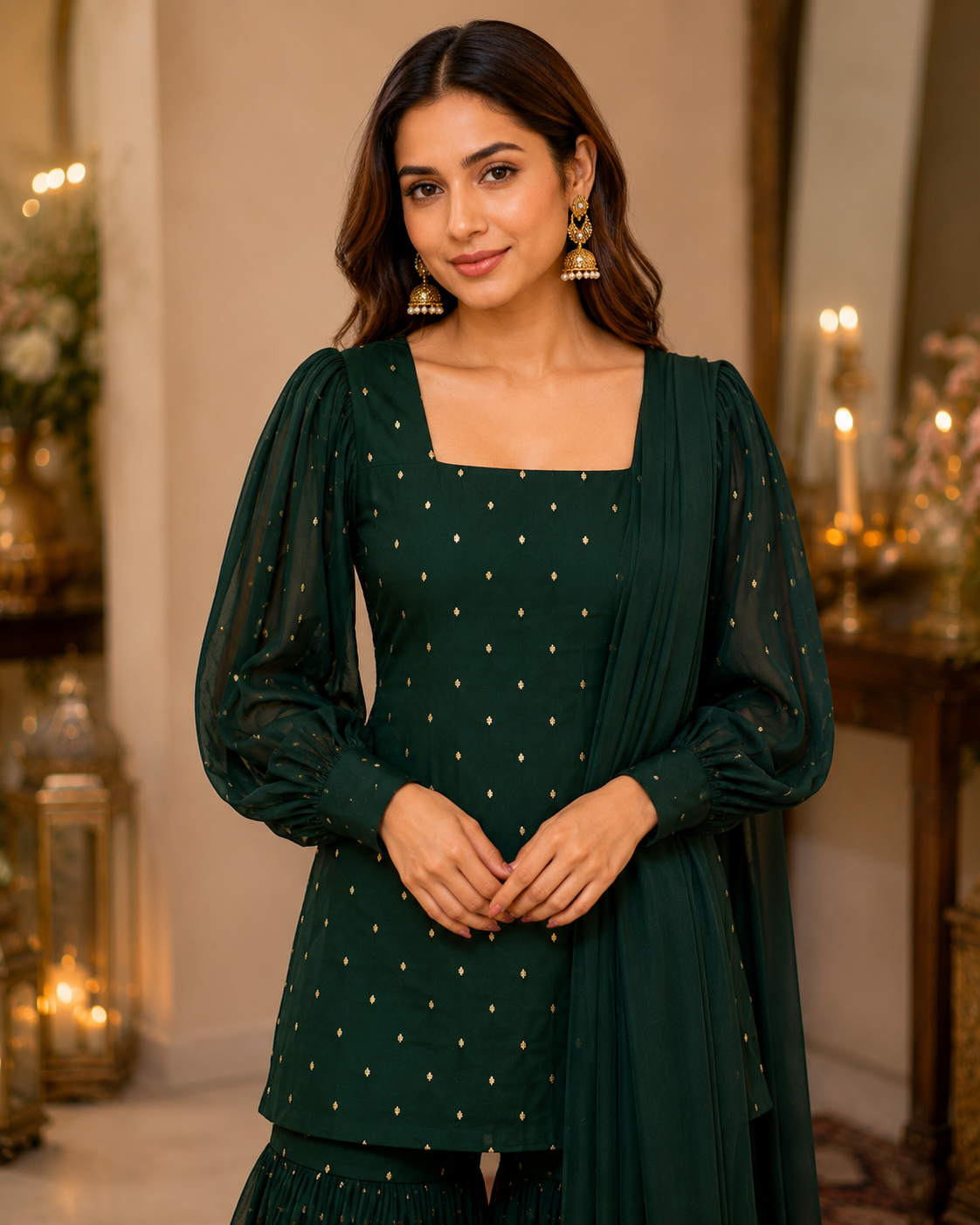 Armina Bottle Green Sitara Gharara Ensemble