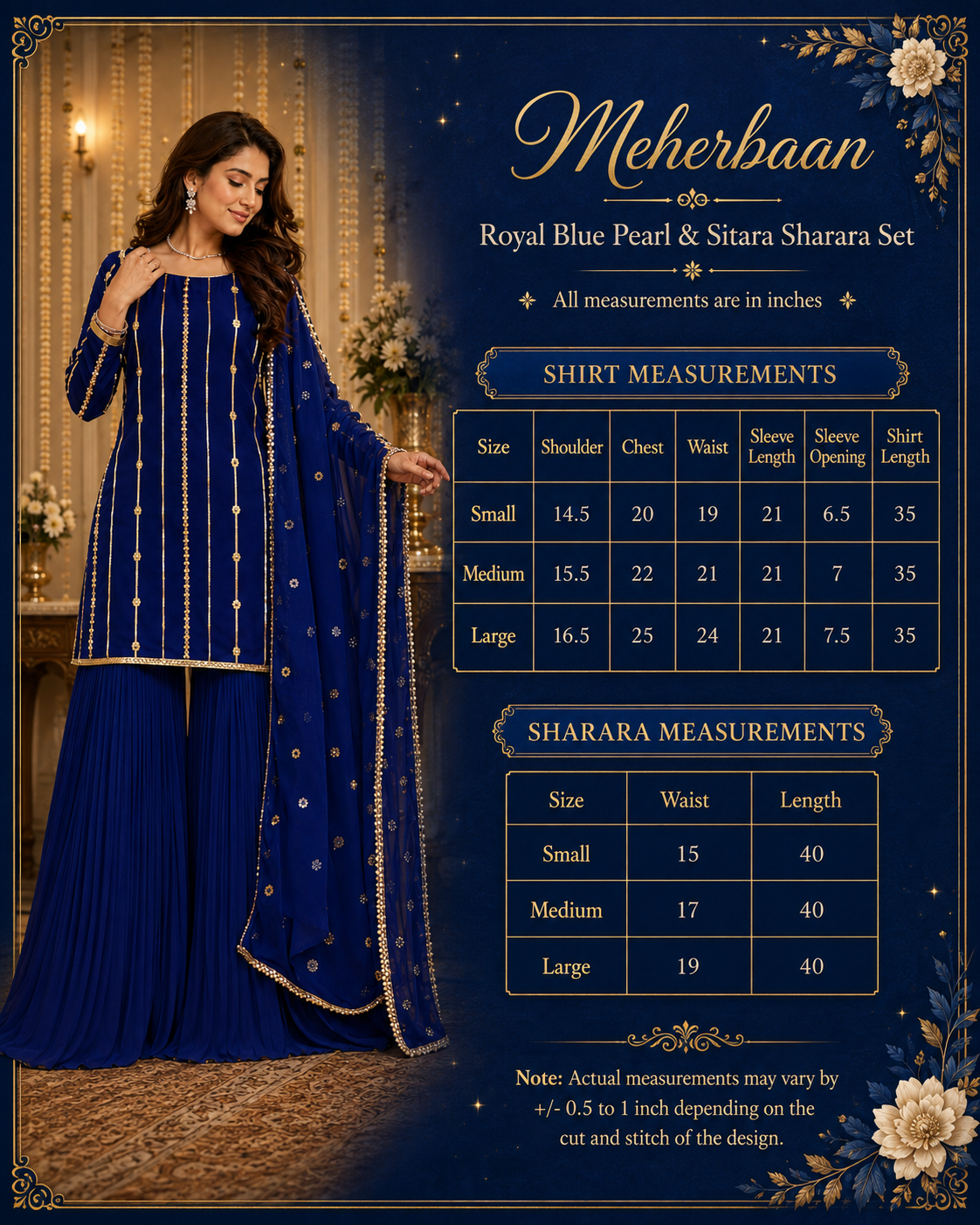 Meherbaan Royal Blue Pearl & Sitara Sharara