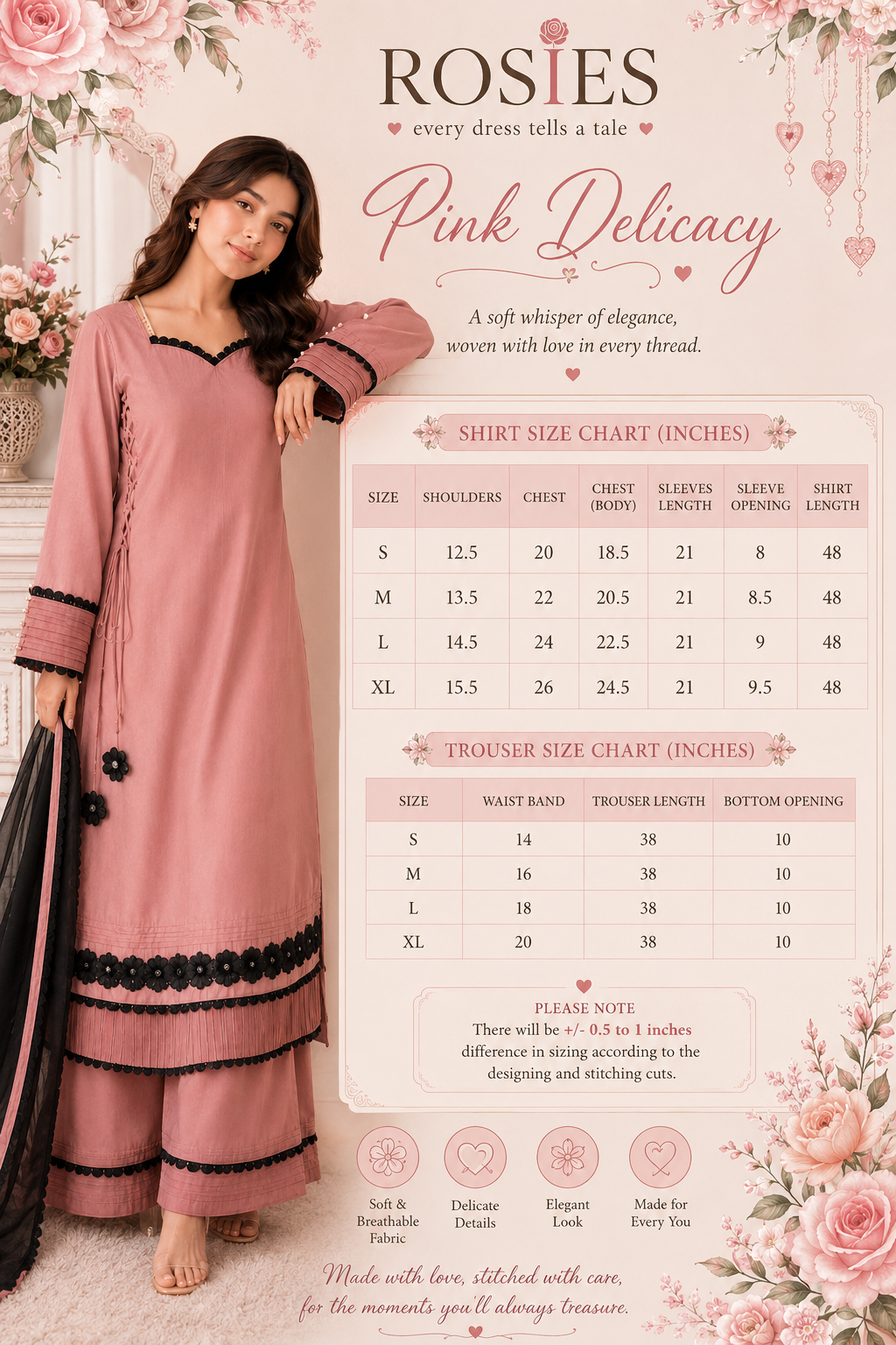 Pink Delicacy - 3 Piece Embroidered Set