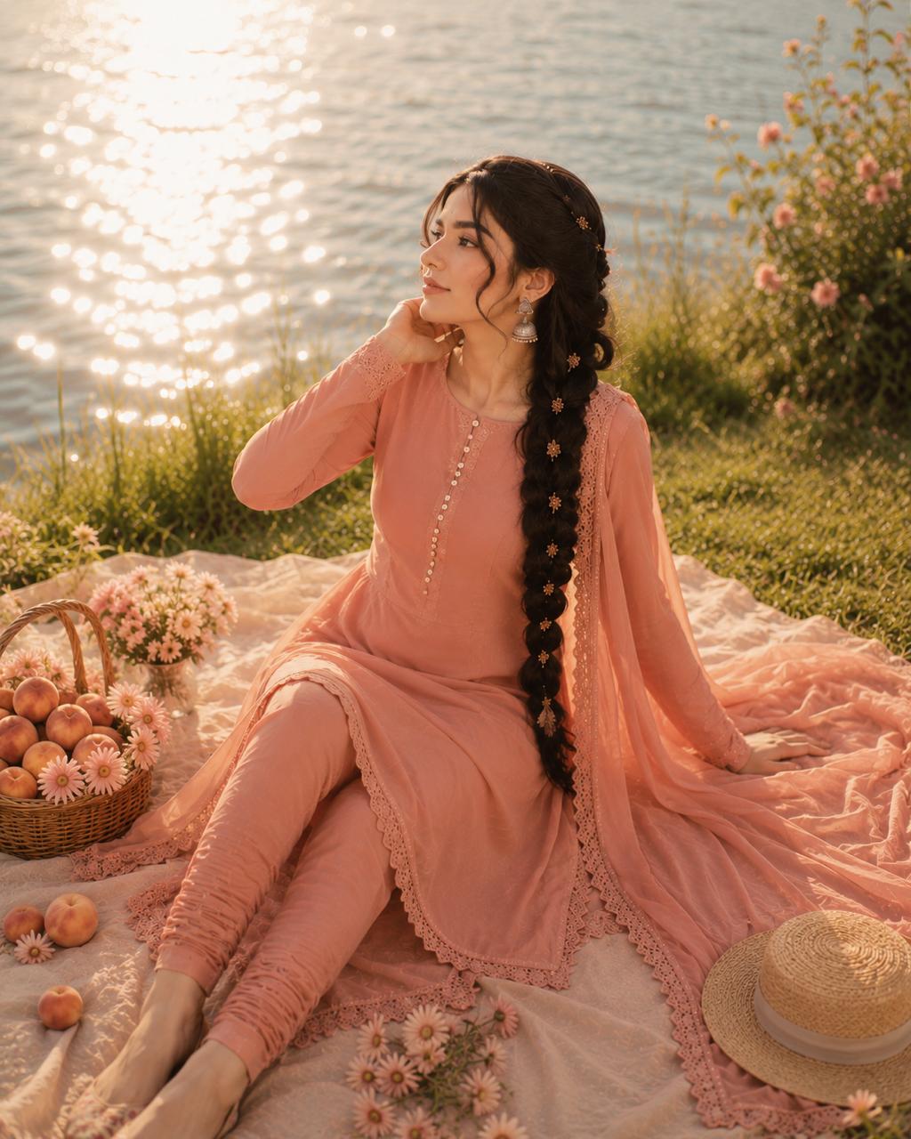 Peach Dream - 3 Piece Embroidered Set